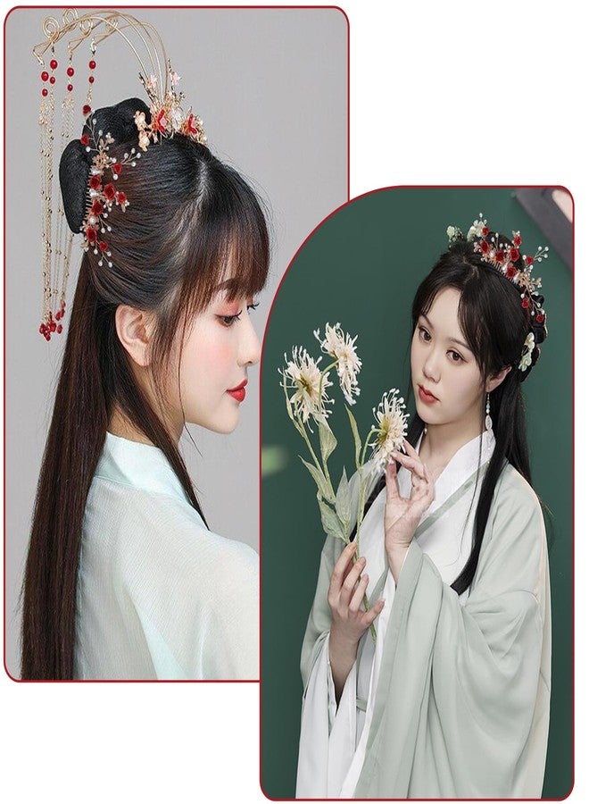 MBAIYO Red Flower Hair Comb, Gold Rose Crystal Bridal Hair Side Comb Vintage Floral Rhinestone Rose Side Comb Crystal Emerald Headpiece Wedding Sparkly Hair Accessory for Women - Image 5